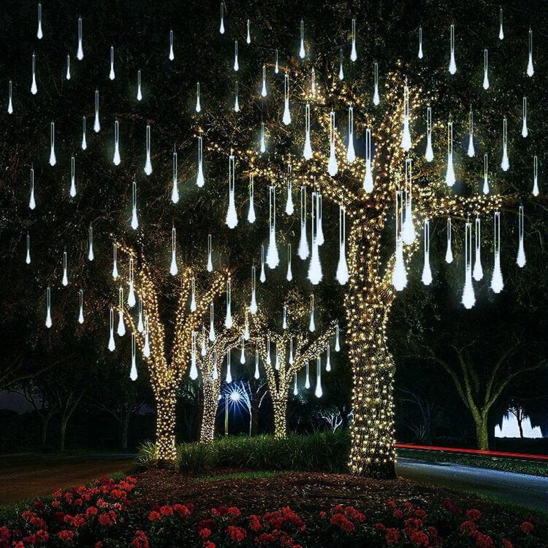 10cm White Falling Rain Fairy String Lights - Waterproof LED Meteor Shower for Xmas Wedding Party