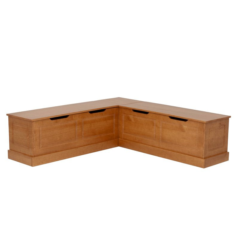 Backless Corner Nook Bench with Lift-Top Storage - Caramel