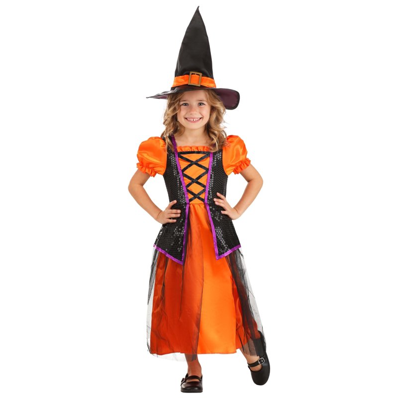 Toddler Halloween Witch Costume with Light-Up Skirt - Orange & Black