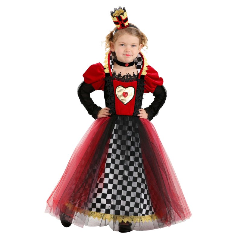 Toddler Queen of Hearts Costume with Checkered Satin Skirt & Accessories (18 x 12 x 1.5)