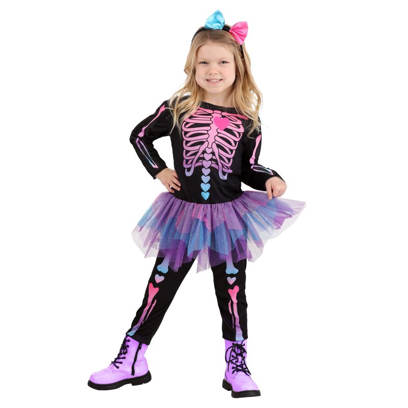 Toddler Skeleton Costume 12-18 Months with Colorful Tulle & Bow