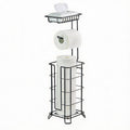 Freestanding Toilet Paper Holder with Storage Shelf and Base, Black