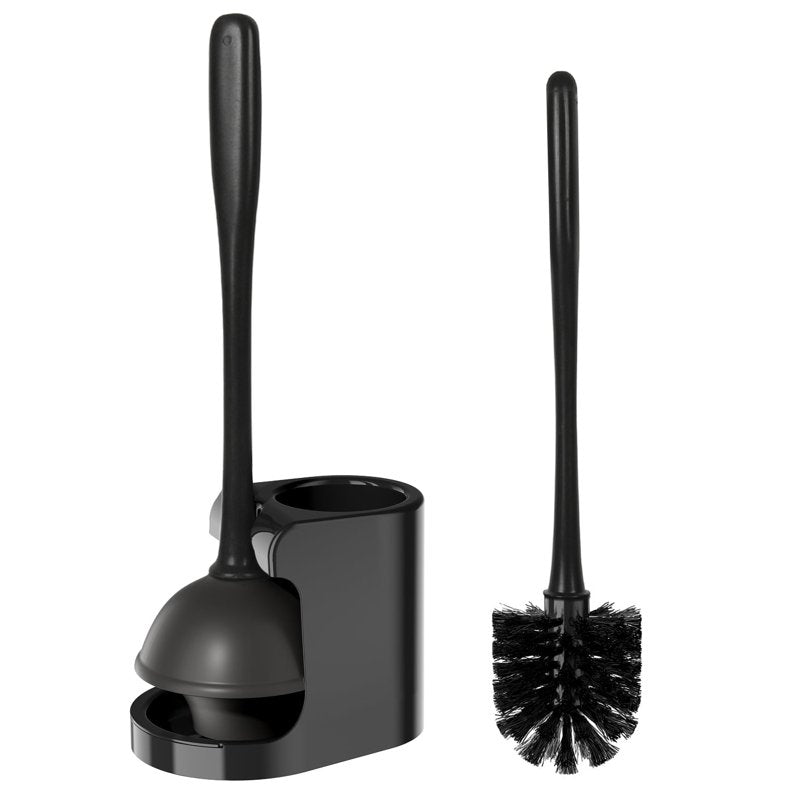 Plunger and Toilet Brush Set with Holder - Black Bathroom Cleaning Tools