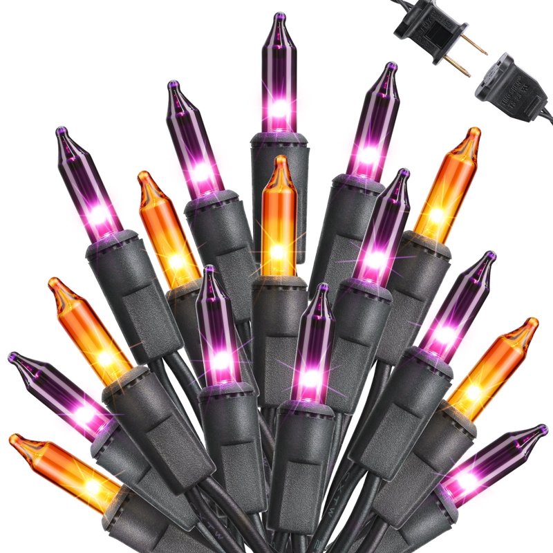 Halloween String Lights 25ft Purple & Orange Connectable Mini Bulb Lights for Indoor Outdoor Decor
