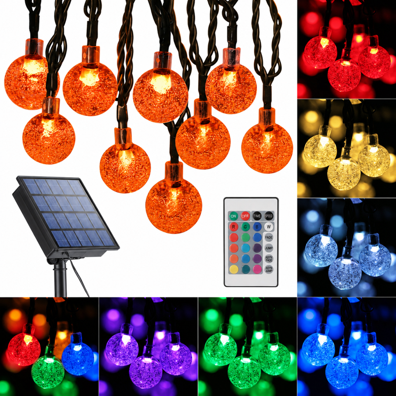 Toodour RGB Solar Outdoor String Lights, 35.6ft 60 LED Globe with Remote Waterproof