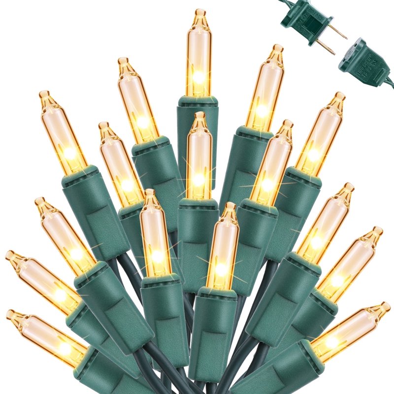 Toodour Warm White Christmas String Lights - 26.5ft 100 Incandescent Connectable Green Wire