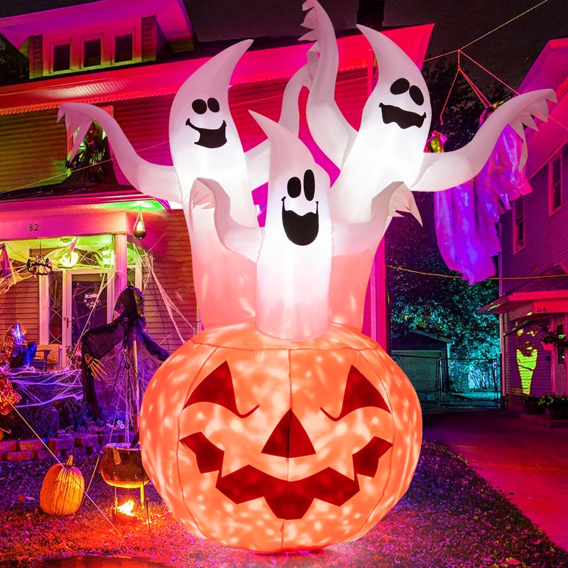 6FT Halloween Inflatable Decorations with LED Lights, Ghost and Pumpkin Dolls