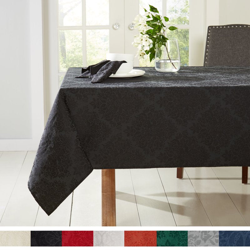 Lexington Damask Tablecloth - Stain Resistant, Black - 60"x84"