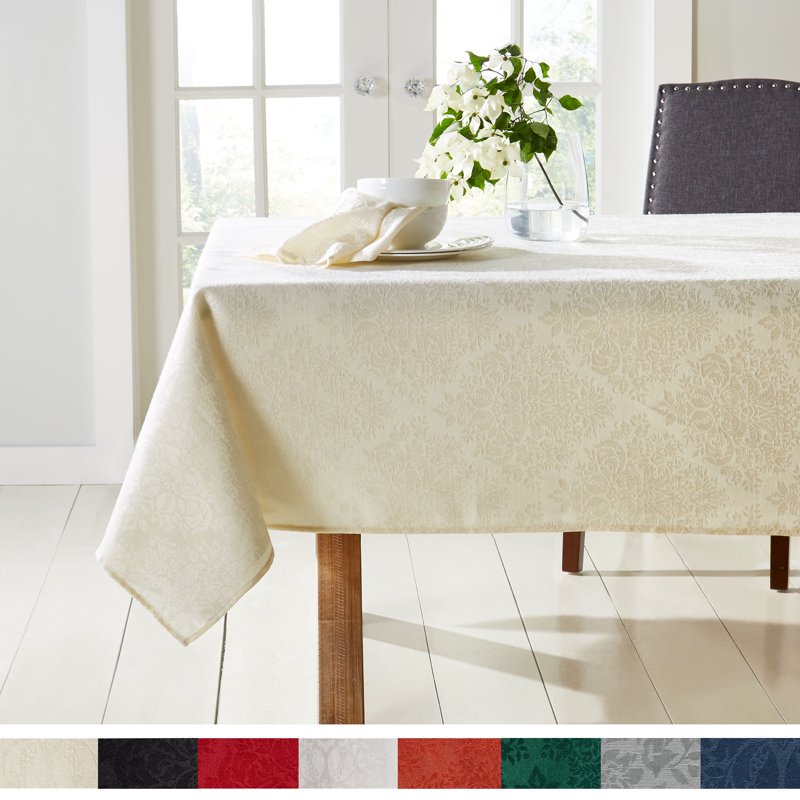 Rectangular Damask Tablecloth - Stain Resistant, 60"x84" Cream