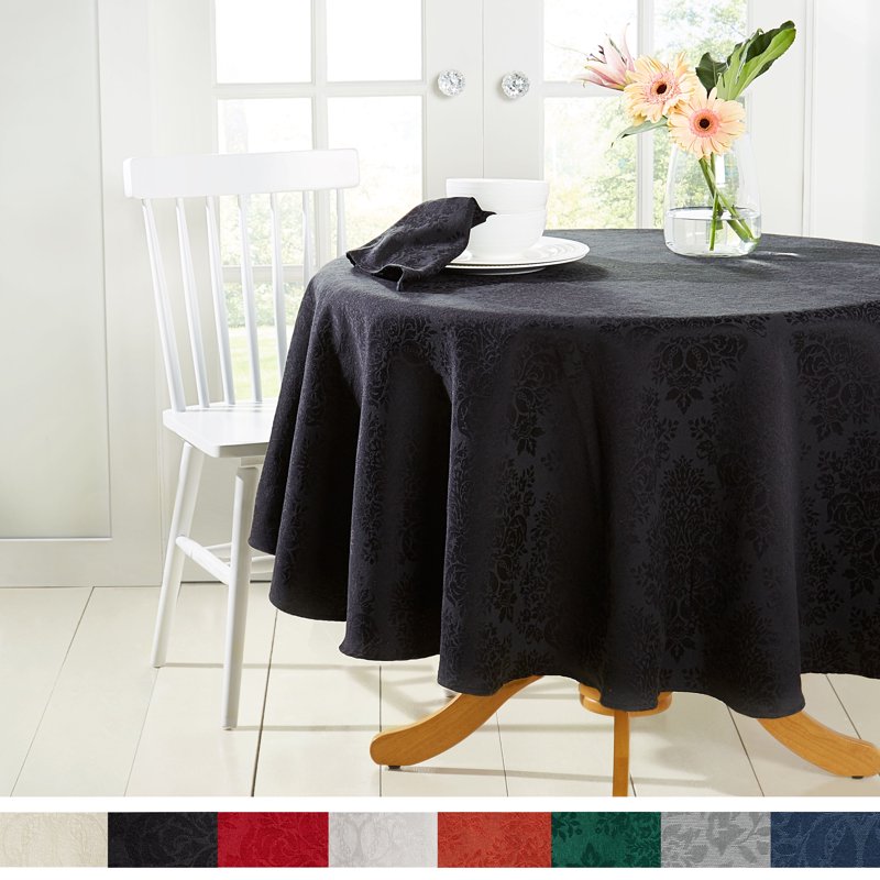 Lexington Damask Tablecloth - Stain Resistant, 70" Round Black