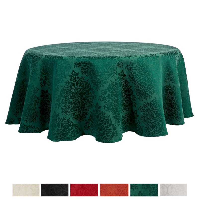Lexington Damask Tablecloth - Stain Resistant, 70" Round, Green