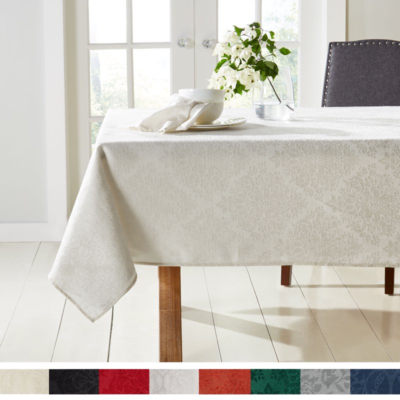 Lexington Damask Tablecloth - Stain Resistant, 70" x 144", White