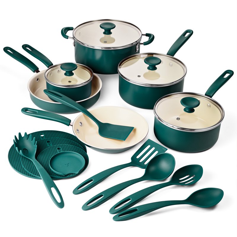 20-Piece Ceramic Nonstick Cookware Set - Green