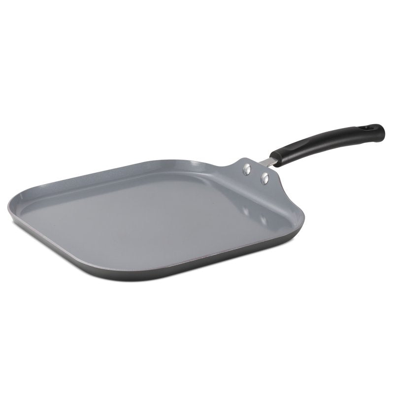 11-Inch Ceramic Square Griddle - Steel Gray, Dishwasher Safe