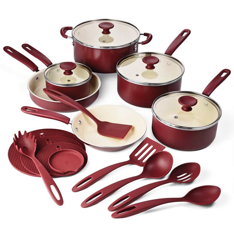20-Piece Ceramic Nonstick Cookware Set - Wine Color