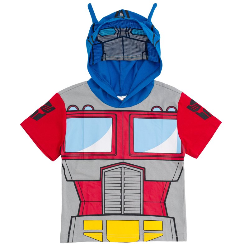 Transformers Optimus Prime Toddler Hooded Cosplay T-Shirt - Red Gray Blue 10-12