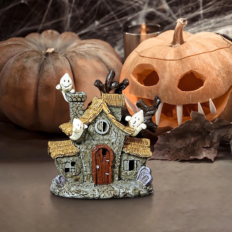 Halloween Tree Ghost Tomb Ornament Glowing Decor Handcrafted Resin Figurine - Black