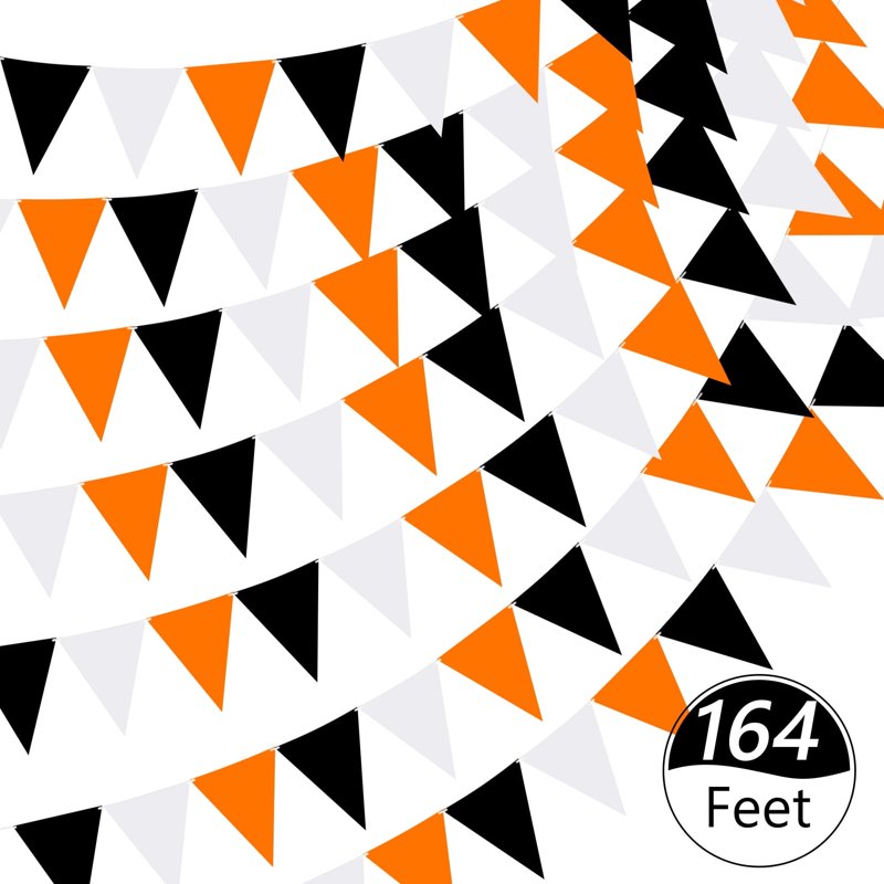 Triangle Flag Banner String for Halloween & Party Decorations - Black+Orange, 164ft, 120 Pieces, Variation: Black+Orange-10