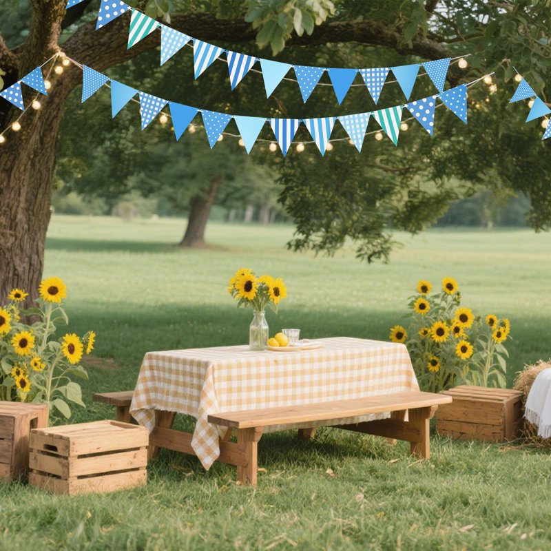 Blue Polka Dot & Stripe Pennant Banner 82ft String Hanging Flags - Party & Event Decoration - Variation: Blue-5