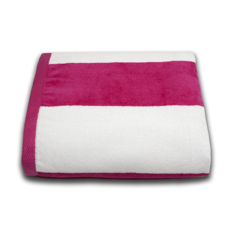 Pink Tropical Cabana Cotton Velour Wide Stripe Beach Towel - 34x68 Inches