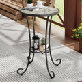 Outdoor Round Side Table with Shelf - Ceramic Tile Top, Iron Frame