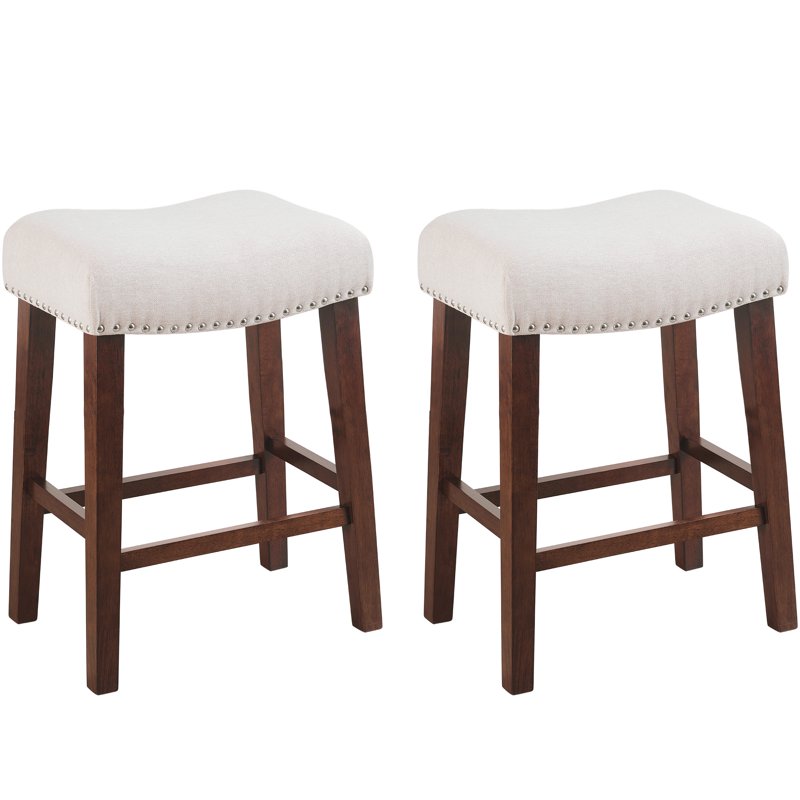 24" Counter Height Saddle Bar Stools Set of 2 - Beige