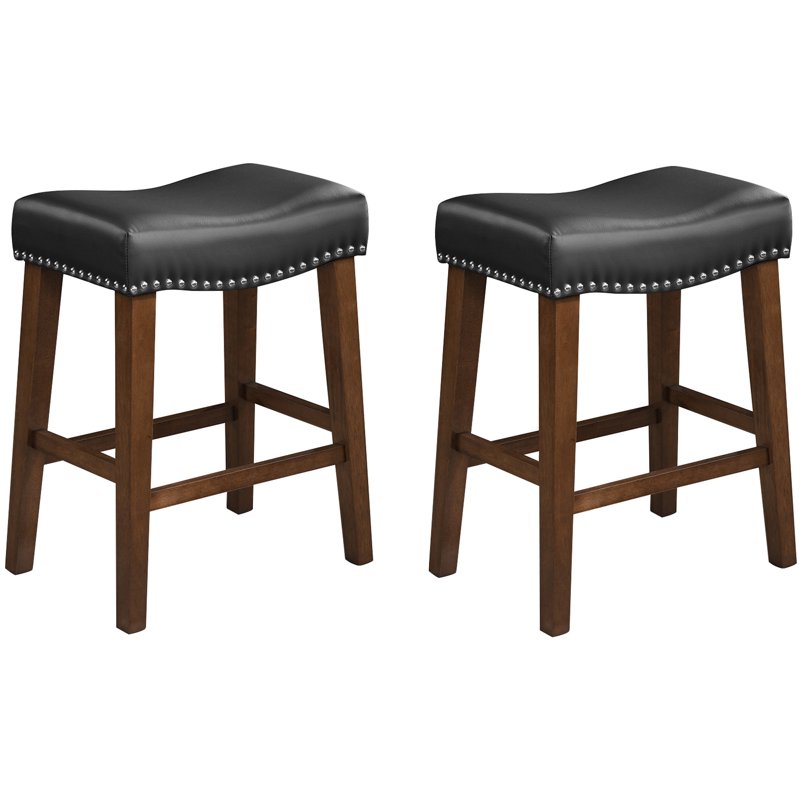 Counter Height Saddle Bar Stools Set of 2 - Black 24 Inch