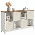 8-Cube Storage Organizer with 4 Bins - Farmhouse Wooden Bookshelf