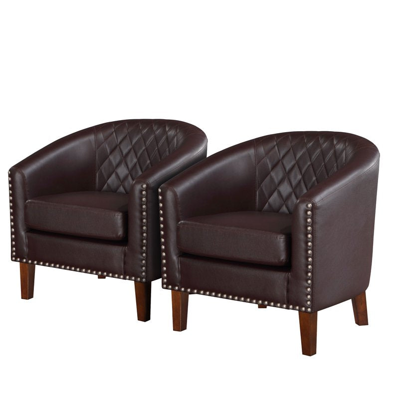 Cozy Faux Leather Barrel Accent Chair Set of 2 - Multiple Colors