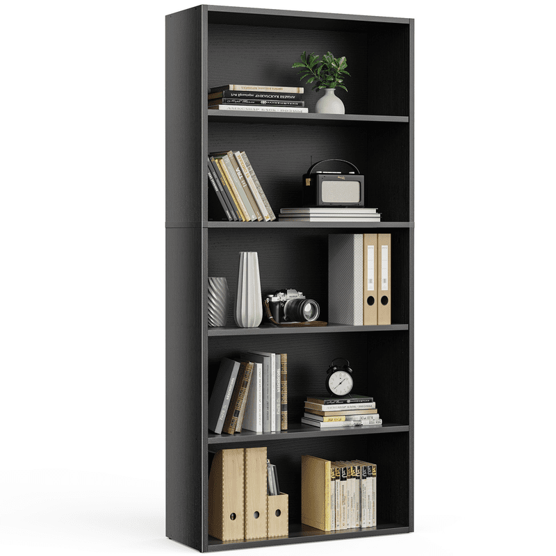 Large 53-Inch Black Industrial 5-Shelf Bookcase for Home & Office
