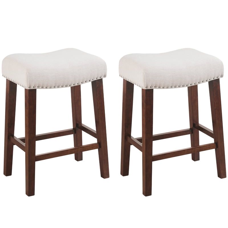 24-Inch Counter Height Bar Stools Set of 2 - Beige Saddle Stools
