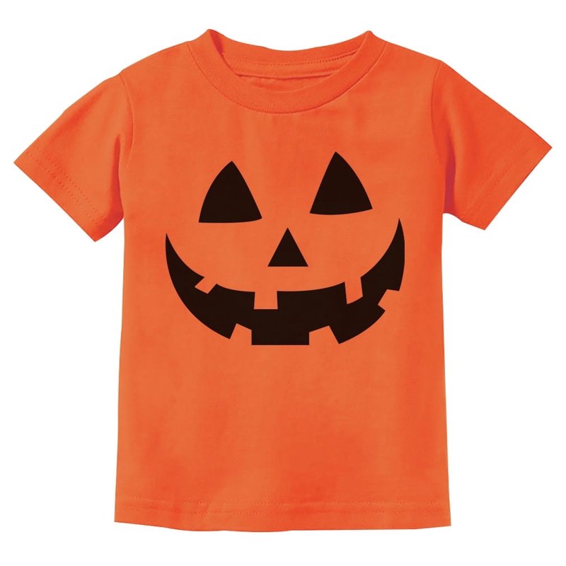 Kids Halloween T-Shirt Jack O' Lantern Spooky Pumpkin Face XL Orange - Boys & Girls Costume Tee