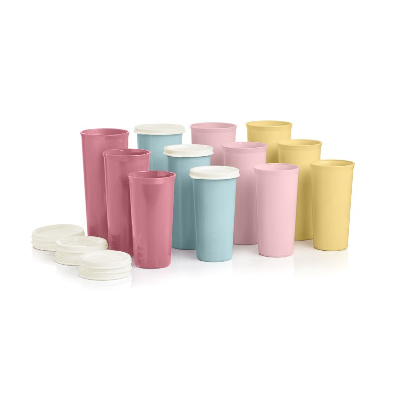 16 oz Plastic Tumbler Set with Lids - 12 Pack, Assorted Colors