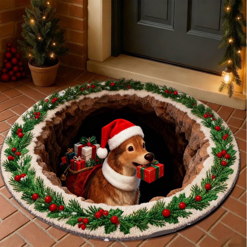 Christmas 3D Non-Slip Floor Mat - Round Area Rug with Merry Christmas Design - Variation B: Christmas #13