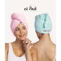XL Pink Mint Microfiber Hair Towel Wrap 2 Pack - Extra Long & Quick Dry