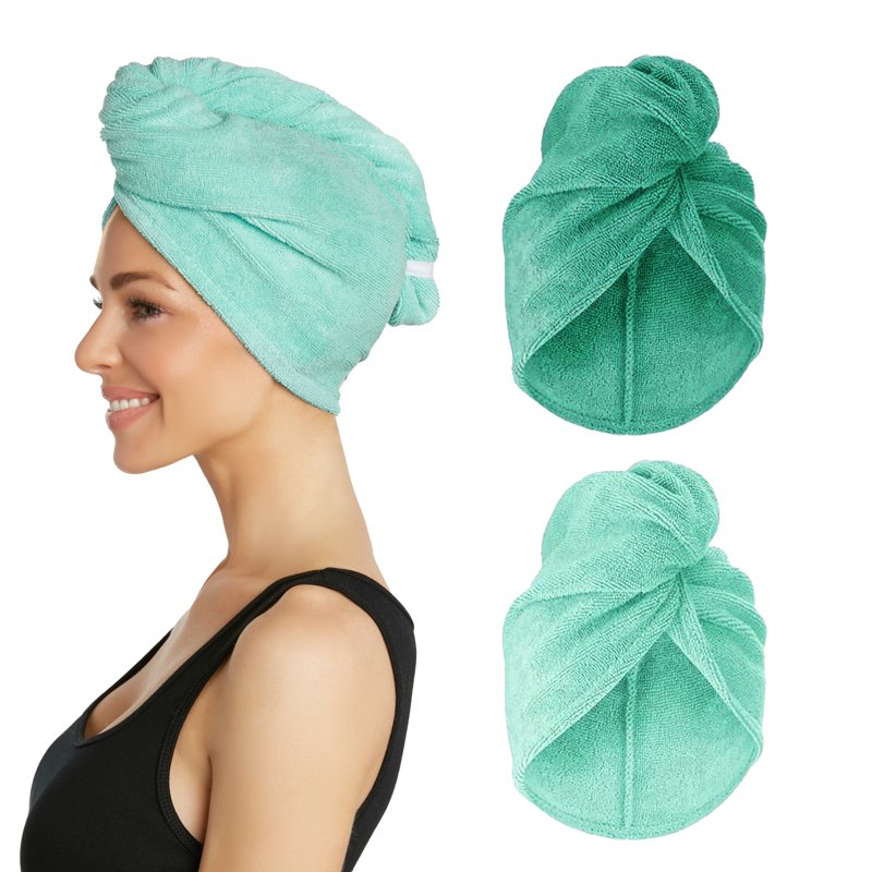 Teal Aqua Microfiber Hair Towel Wrap 2 Pack - Quick Dry Hair Turban for Women Men Kids