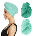 Teal Aqua Microfiber Hair Towel Wrap 2 Pack - Quick Dry Hair Turban for Women Men Kids