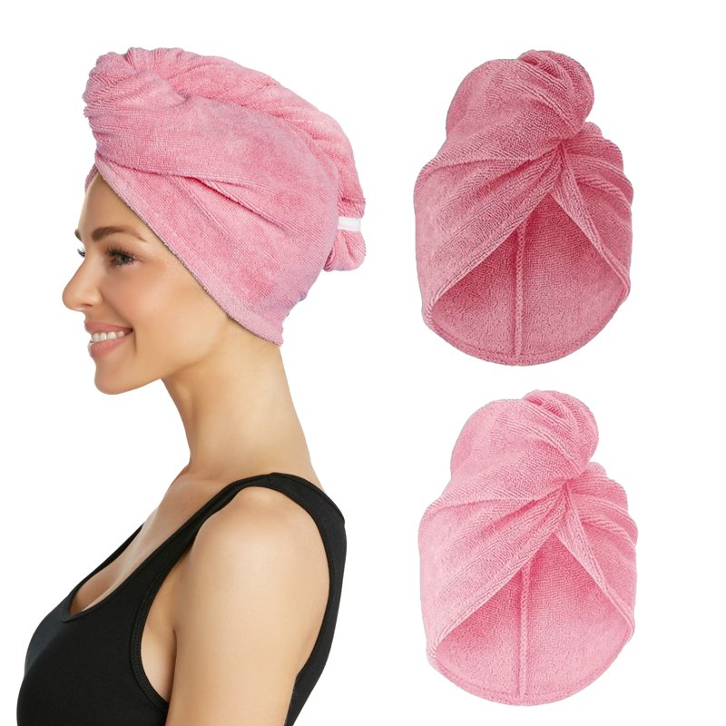 Pink Blush Microfiber Hair Towel Wrap 2 Pack - Quick Dry Turban for Women Men Kids - Travel & Bathroom Essential - Standard Variation