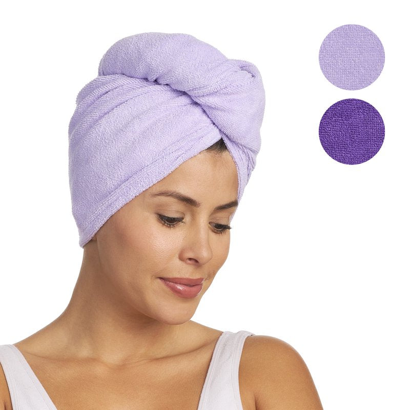 Purple Lavender Turbie Twist Microfiber Hair Towel Wrap - 2 Pack, Quick Dry, Women Men Kids