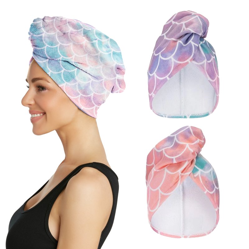 Mermaid Two Pack Microfiber Hair Towel Wrap for Women Men Kids - Quick Dry Turban
