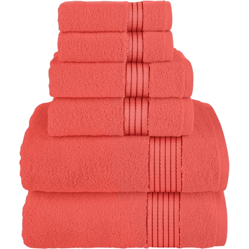Luxury Turkish Cotton Towel Set Coral - 6-Piece Bath & Hand Towels, Washcloths