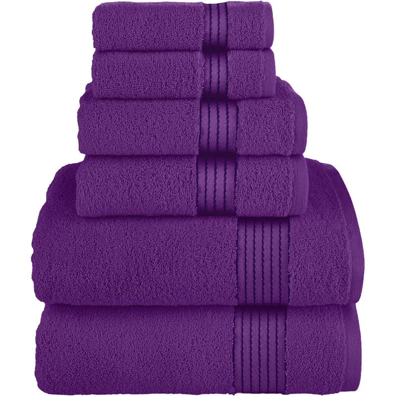 Luxury Turkish Cotton 6-Piece Towel Set - Purple, Bath, Hand & Washcloths