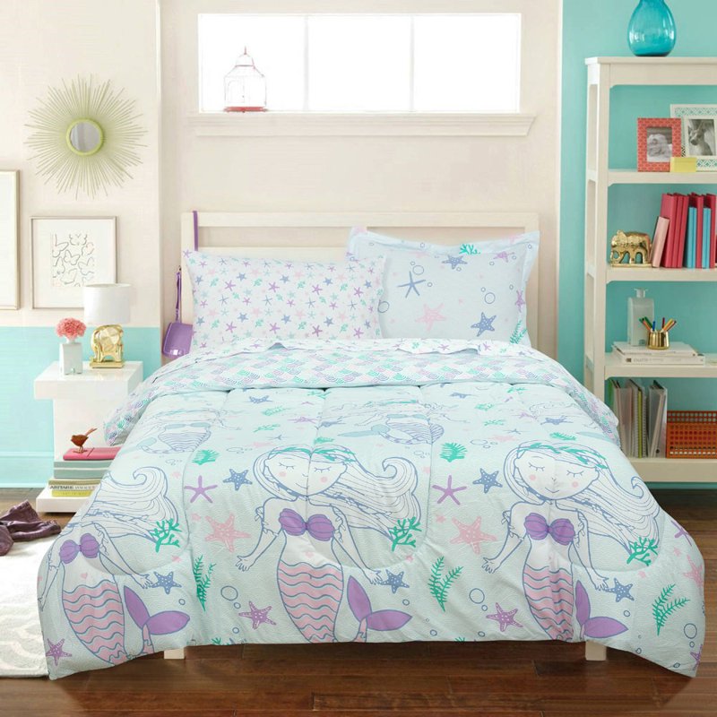 Twin Mermaid Bed-in-a-Bag Comforter Set with Sheets & Pillowcase - Kids Whimsical Bedding
