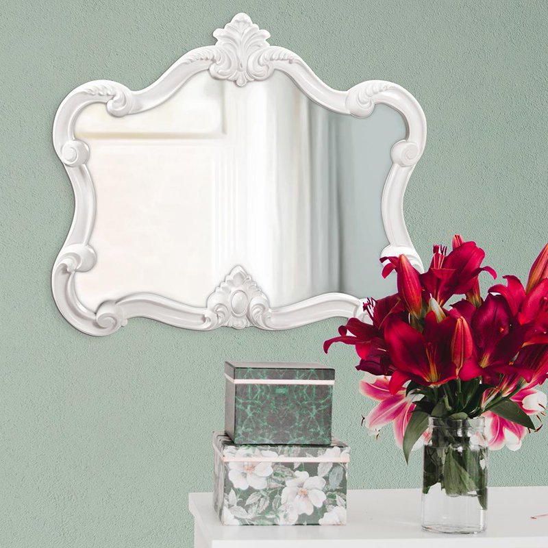 Glossy White Framed Accent Wall Mirror - 28" H x 32" W