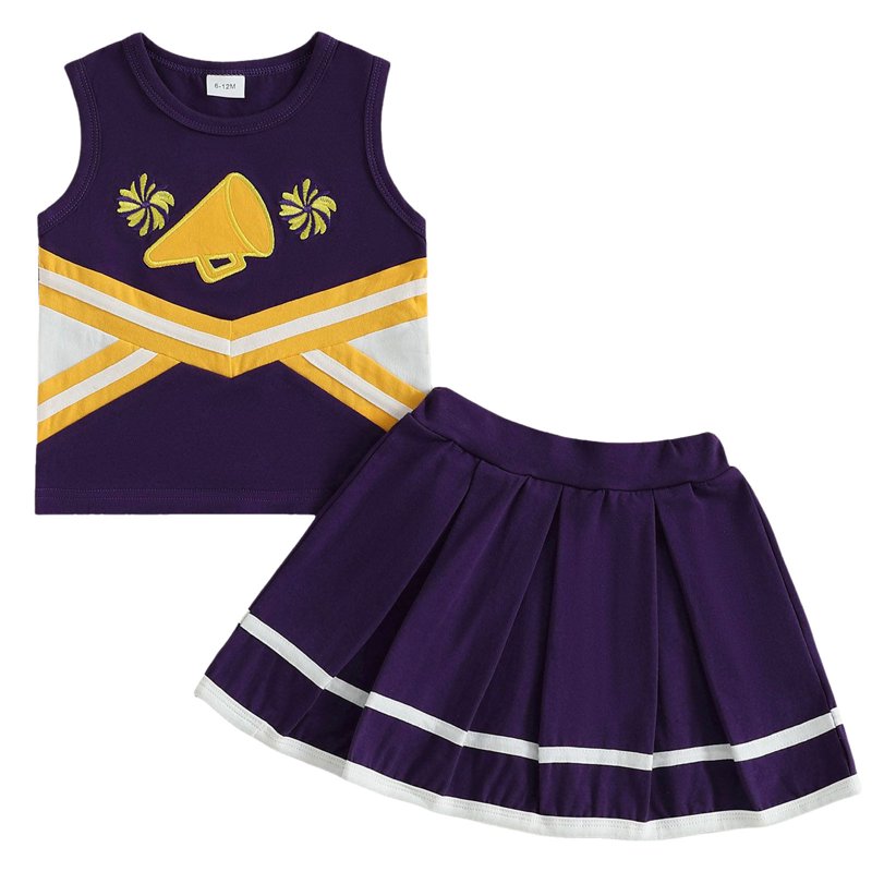 Toddler Girl Cheerleader Outfit Set - Shirt and Skirt for 12-18 Months - Purple