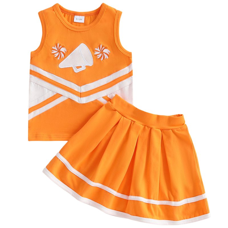 Toddler Girl Cheerleader Outfit Set - Shirt & Skirt, Size 18-24 Months, Orange