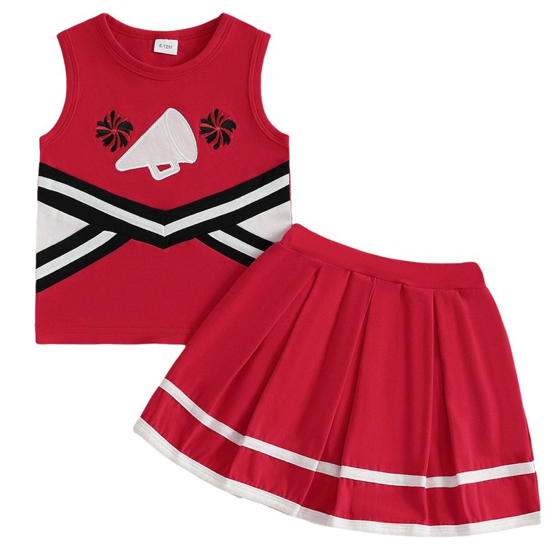 Toddler Girls Cheerleader Outfit Set - Shirt & Skirt for 3-4 Years - Red