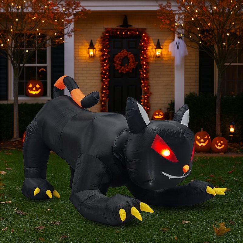 6.5Ft Black Cat Inflatable Halloween Yard Decor with LED Lights - Spooky & Fun