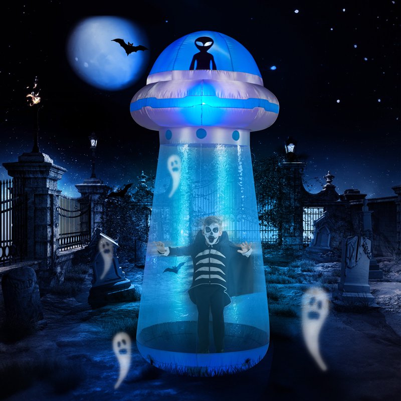 8.8 FT Halloween UFO Inflatable Yard Decoration with LED Lights & Stand-In Design