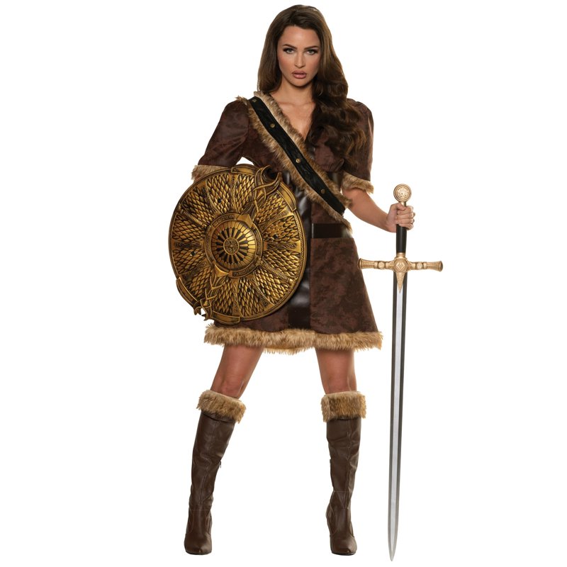 Women's Warrior Goddess Costume - Fur Trim, Size S (4-6), Halloween Dress Up